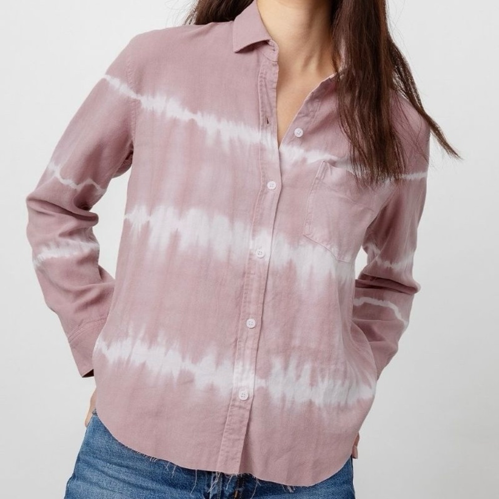 Rails Ingrid Raw Button Down Shirt Mauve White Waves Size Small